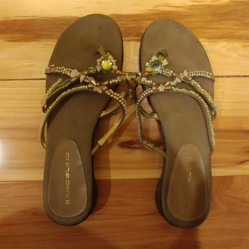 Bejeweled, leather, light green sandals